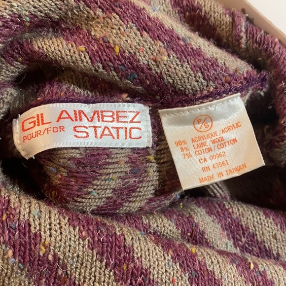 GIL AIMBEZ for STATIC Vintage 80's Striped Wool Blend Cowl Neck Sweater Dress-S - Picture 9 of 9